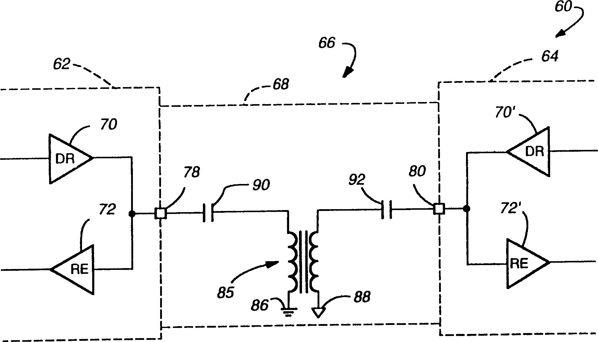 Method and apparatus for galvanically isolating two integrated circuits from each others