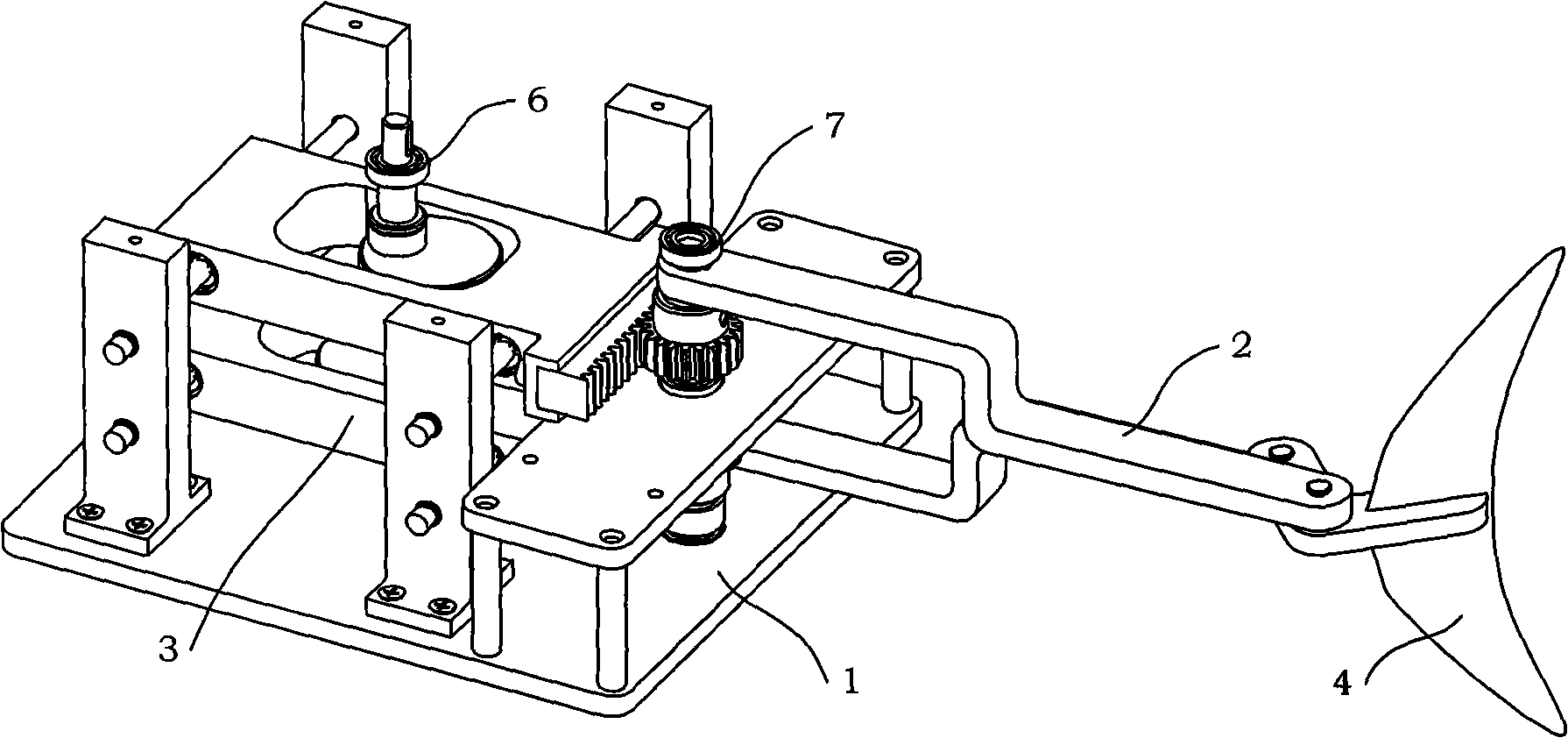 Double-cam single-degree-of-freedom machine fish flapping mechanism