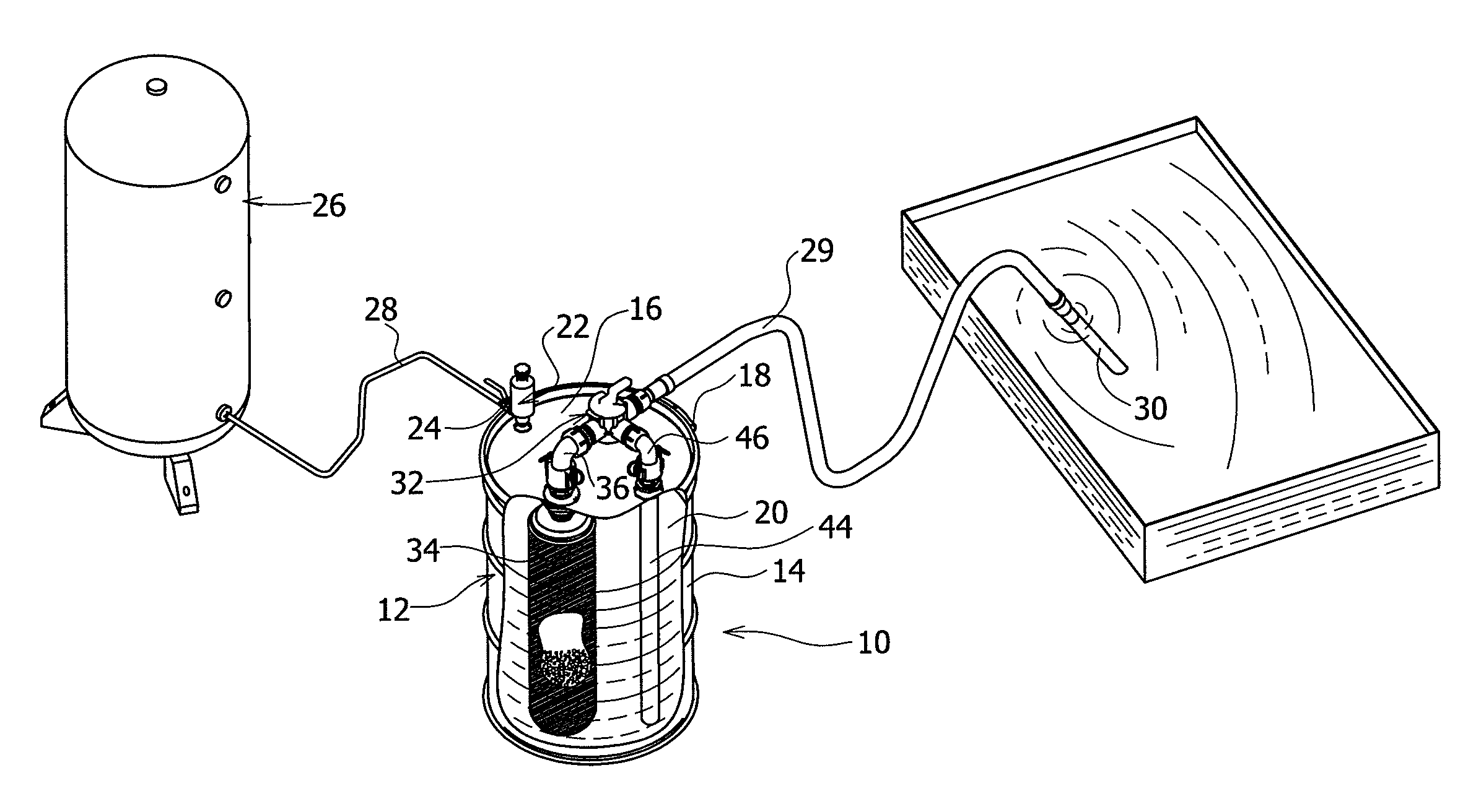 Liquid vacuuming and filtering device and method