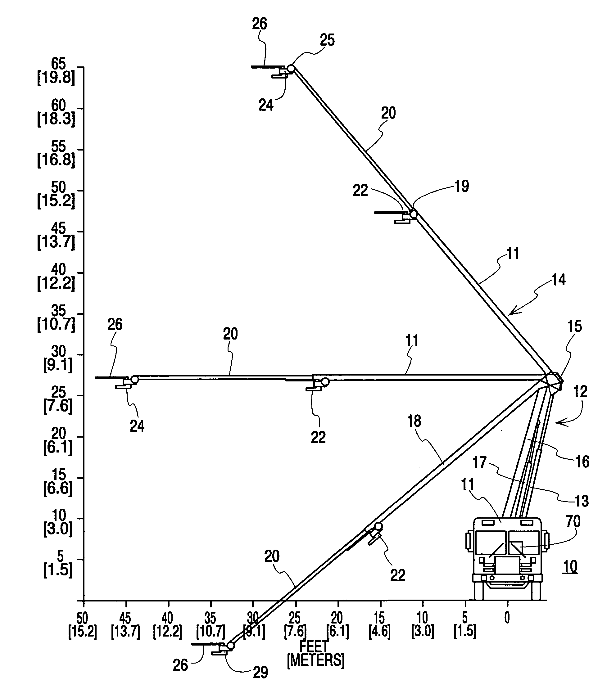 Extensible aerial boom having two independently operated fluid nozzles