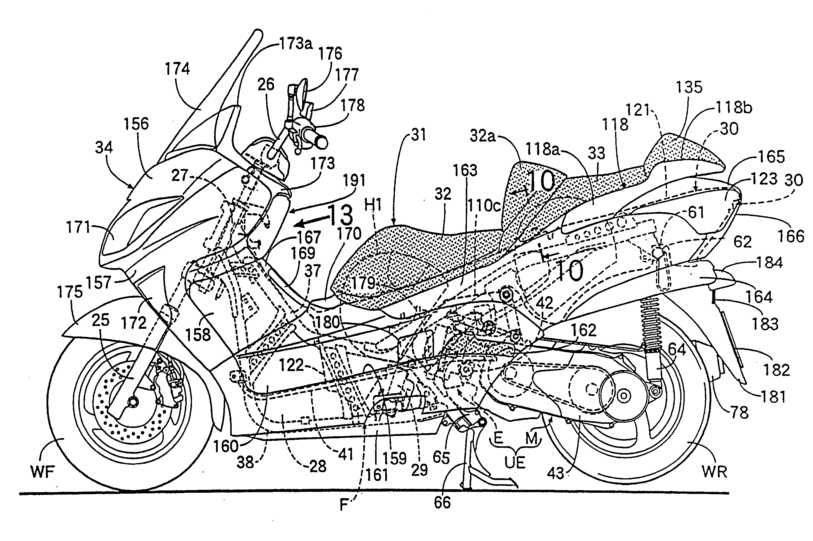 Luggage storage device for a motorcycle