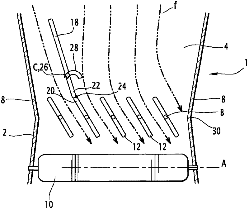 Outlet device for motor vehicle comprising deflector