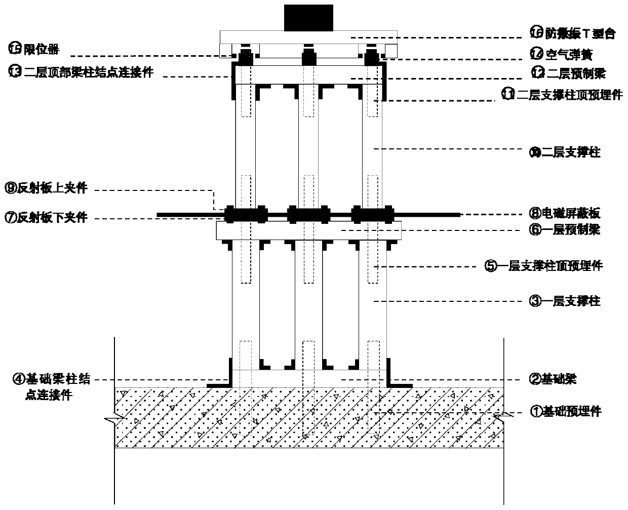 High-rise type suspension type micro-vibration equipment construction structure and construction structure