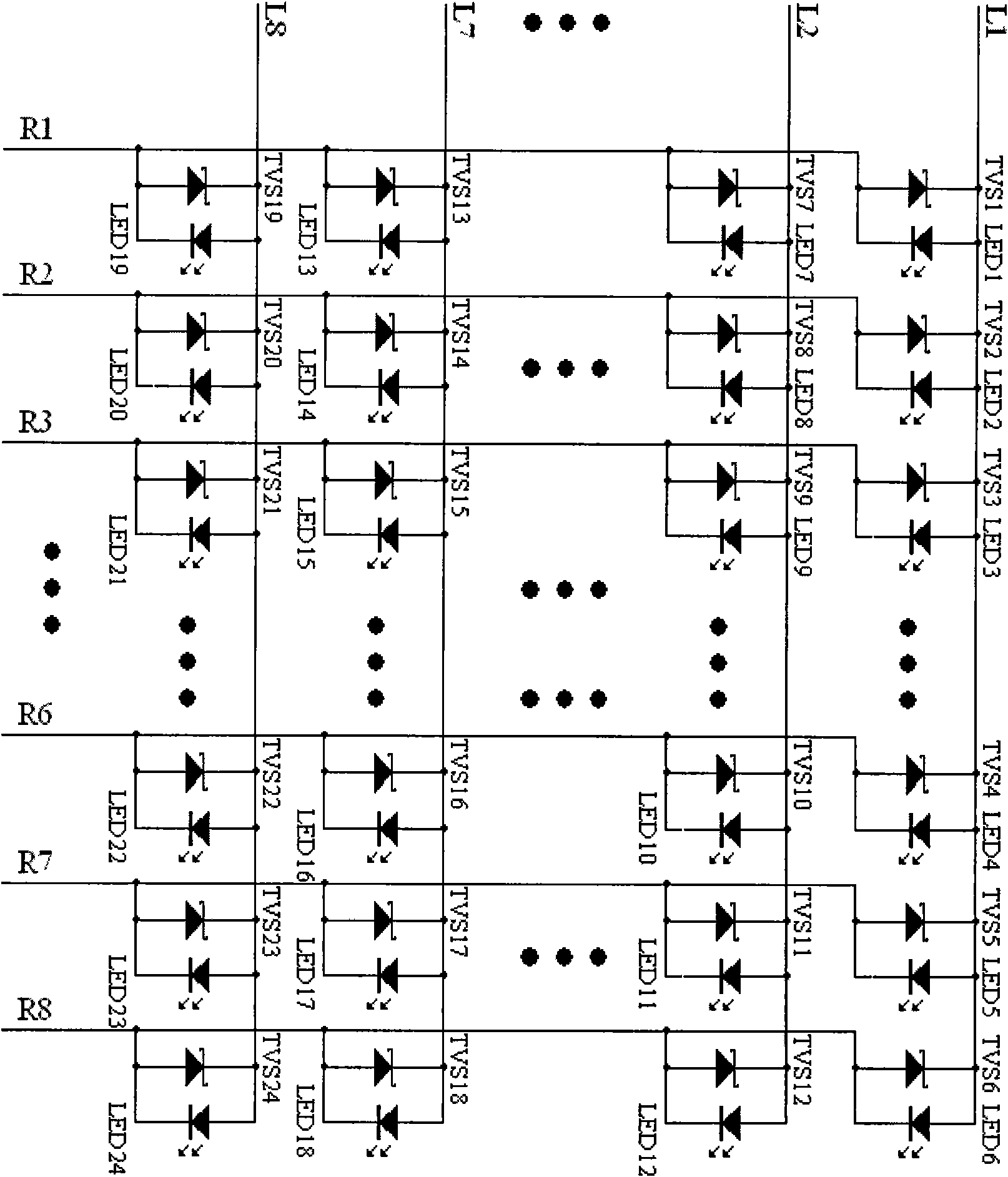 LED dot matrix module circuit and display device consisting of same