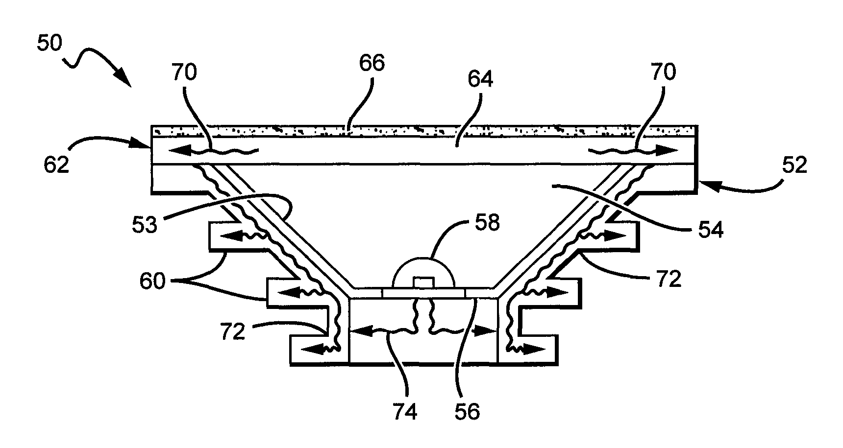 LED lamp incorporating remote phosphor and diffuser with heat dissipation features