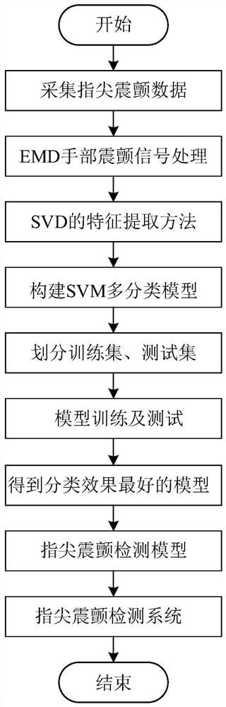 Hand tremor detection method and system based on EMD-SVD feature extraction