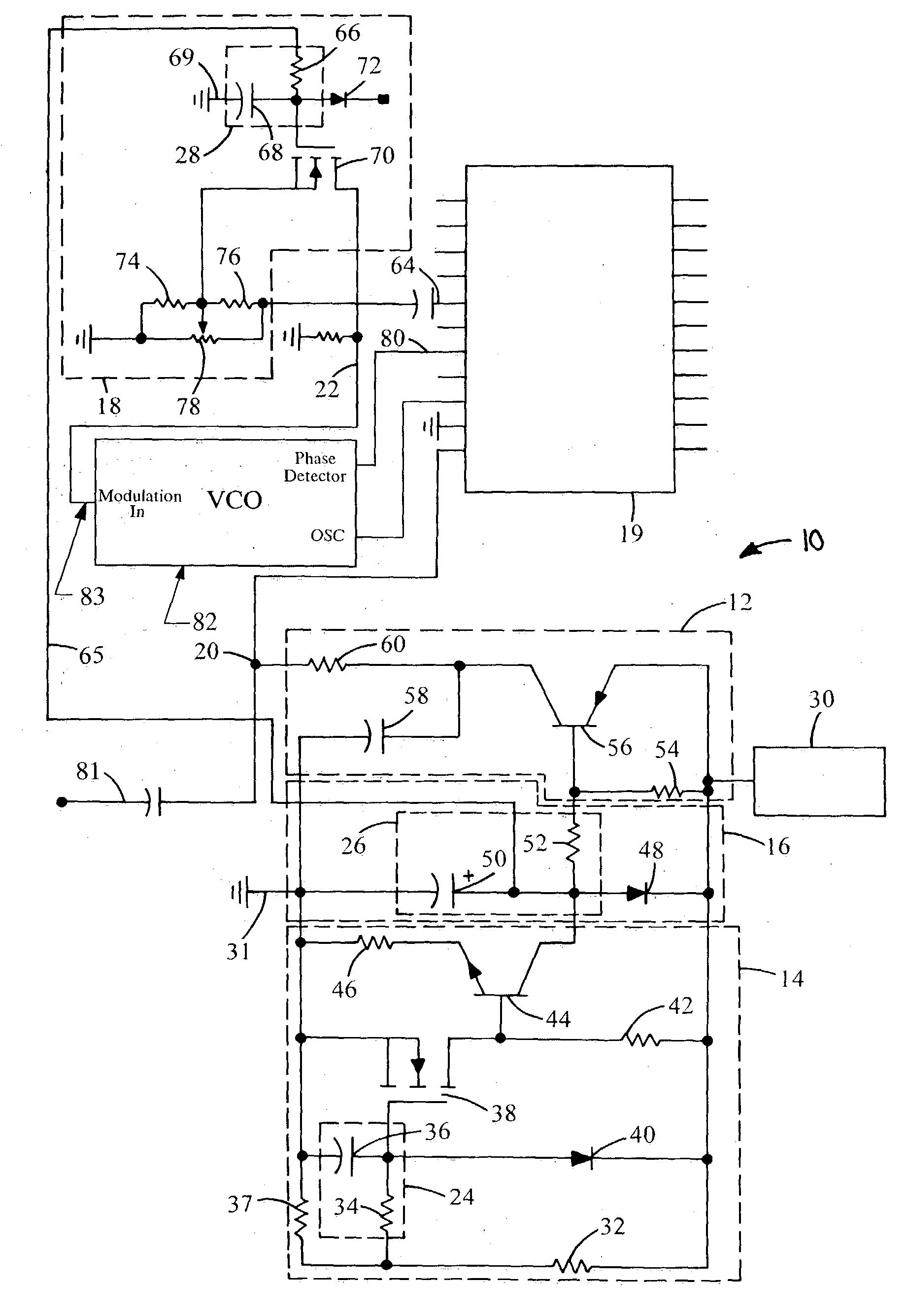 FM modulator output control during turn on