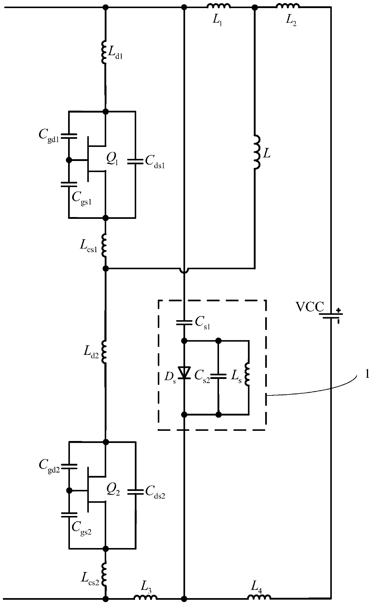 Lossless buffer circuit for suppressing GaN half-bridge module voltage spike and current resonance and test circuit thereof