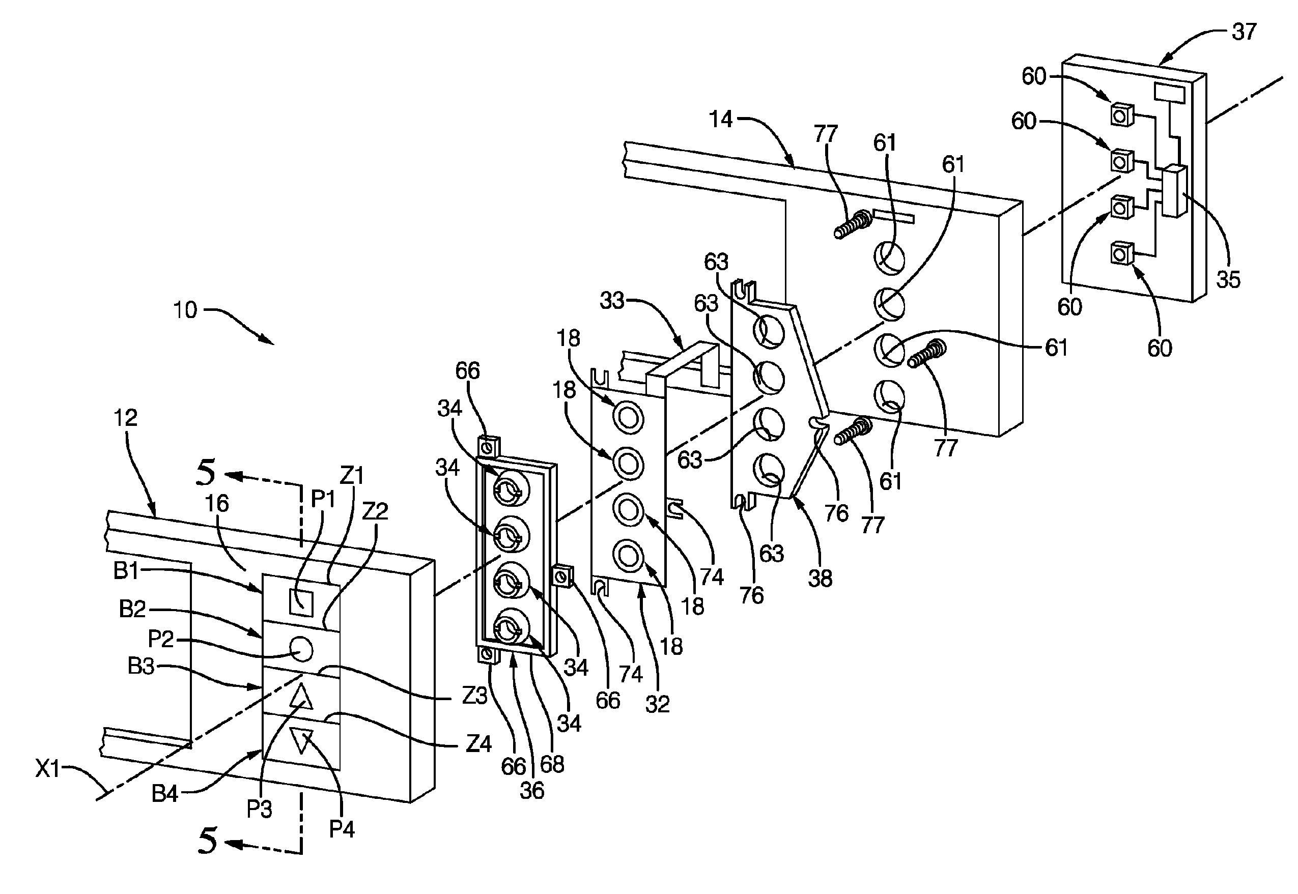 Control panel comprising resistive keys and spacers