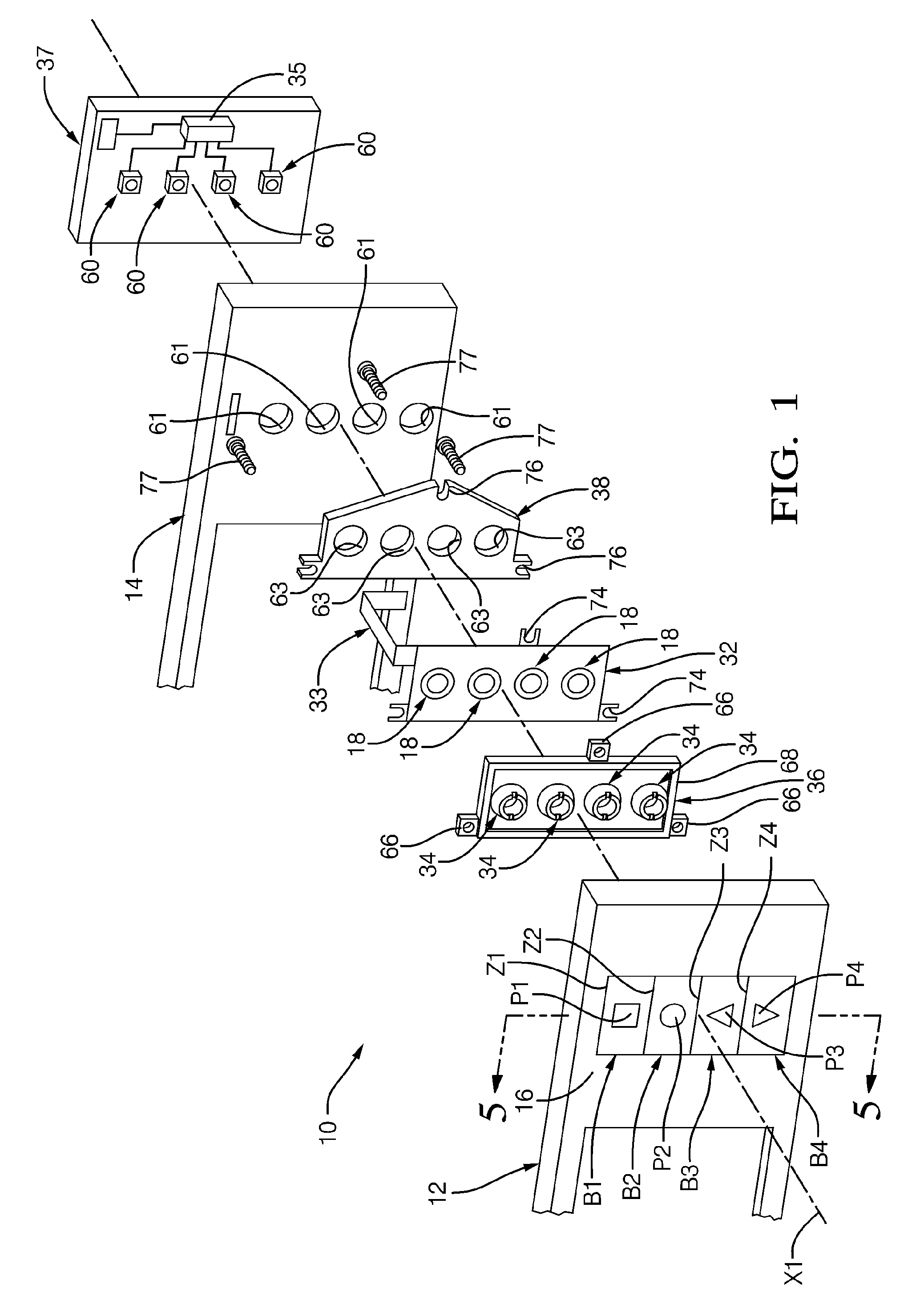 Control panel comprising resistive keys and spacers