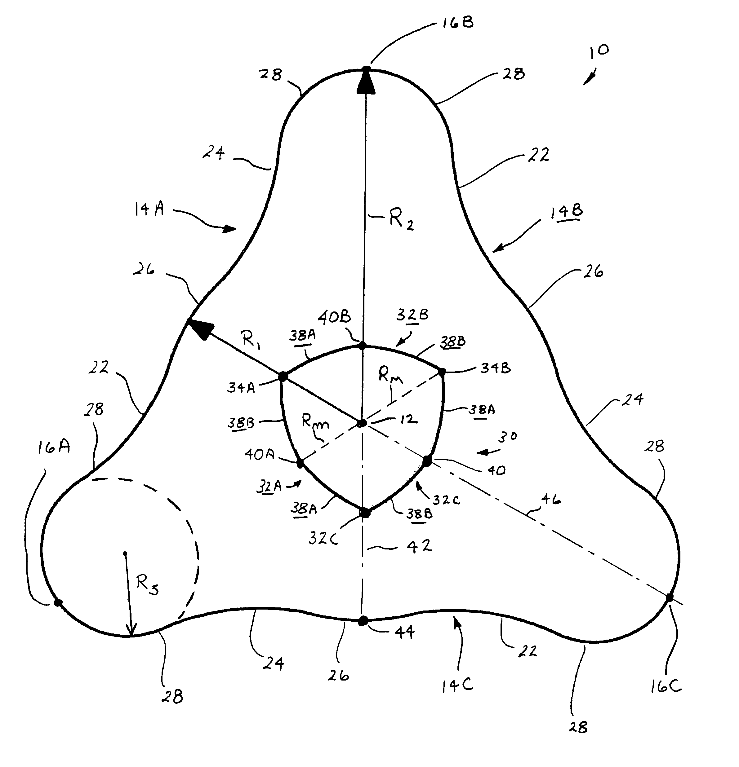 Bulked continuous filament having a three-sided exterior cross-section and a convex six-sided central void and yarn and carpet produced therefrom