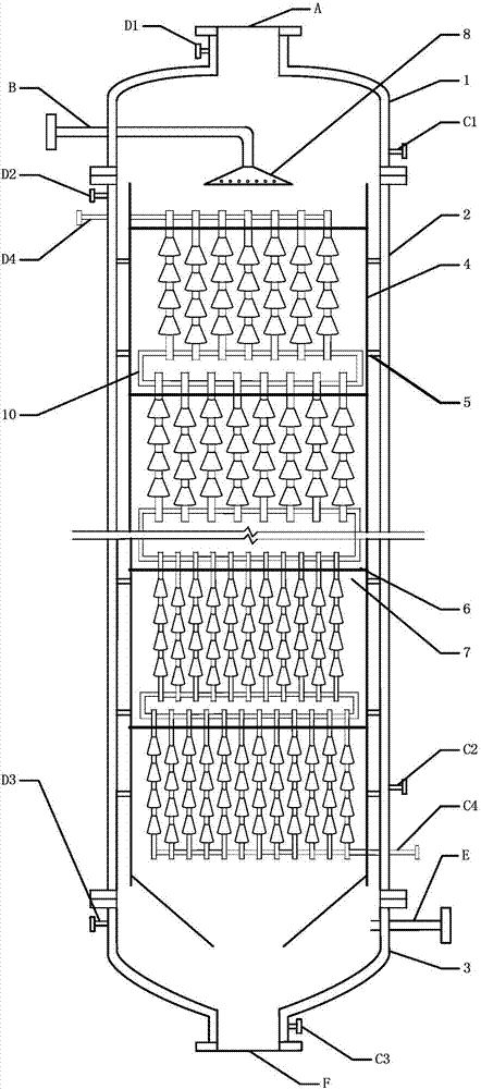 A multi-layer drop tube falling film devolatilization reactor