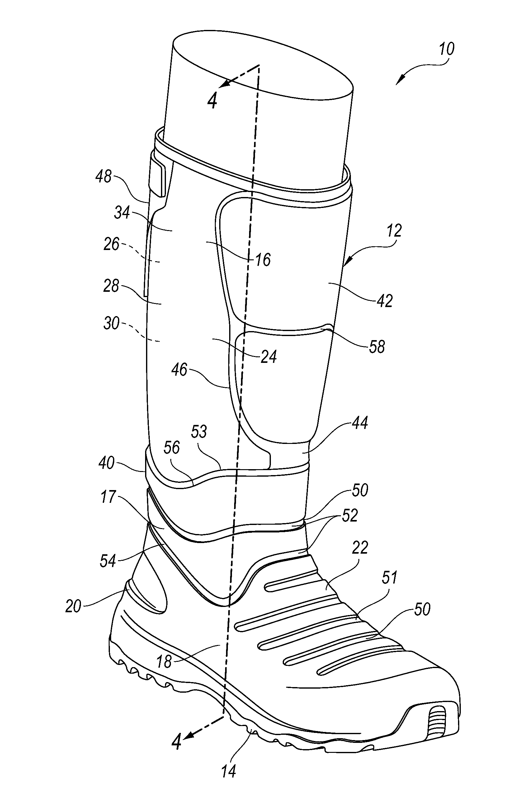 Polyurethane injected boot assembly and associated manufacturing method