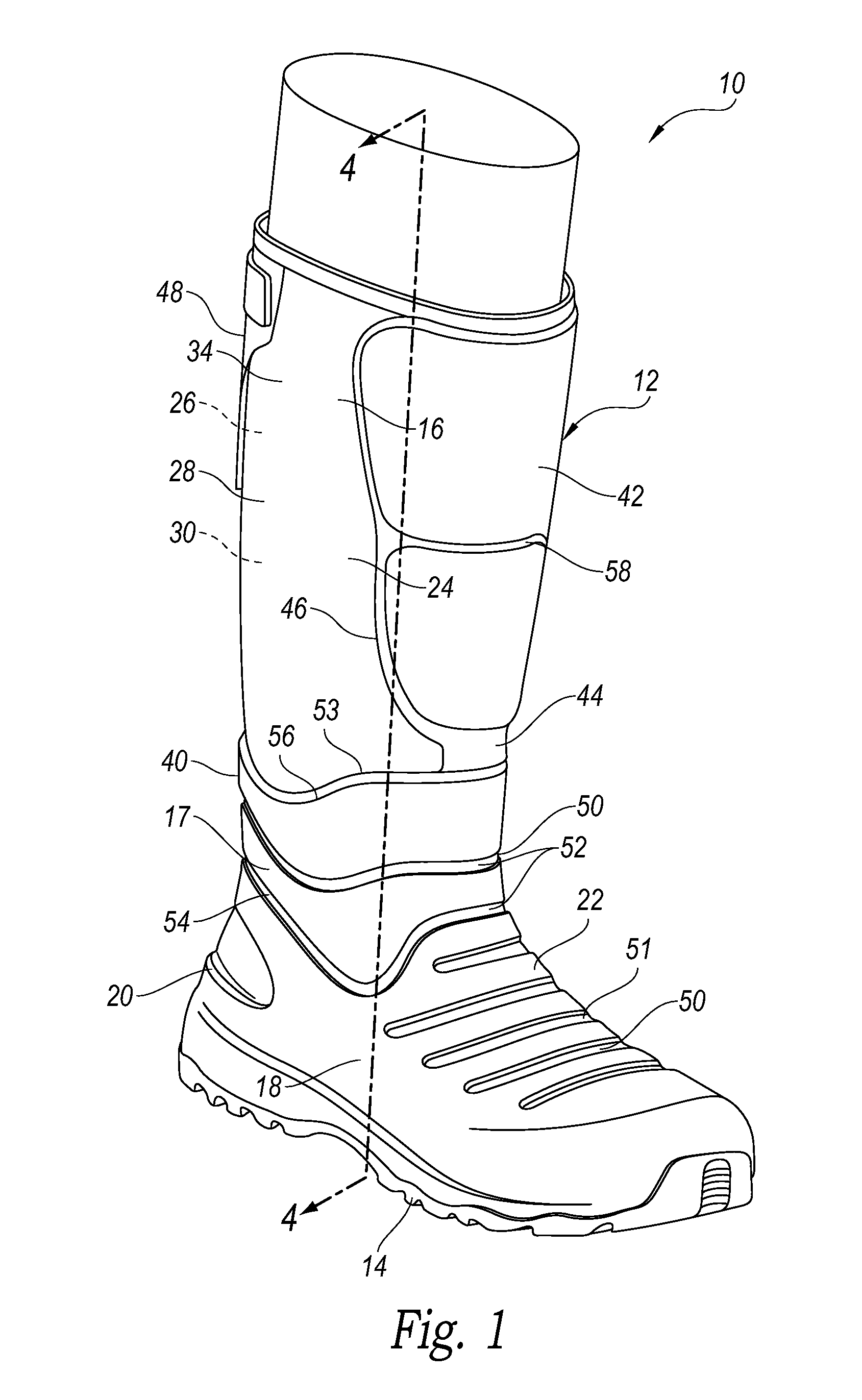 Polyurethane injected boot assembly and associated manufacturing method