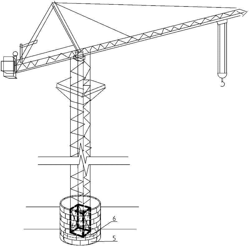 Preset type tower crane deep foundation construction method and structure