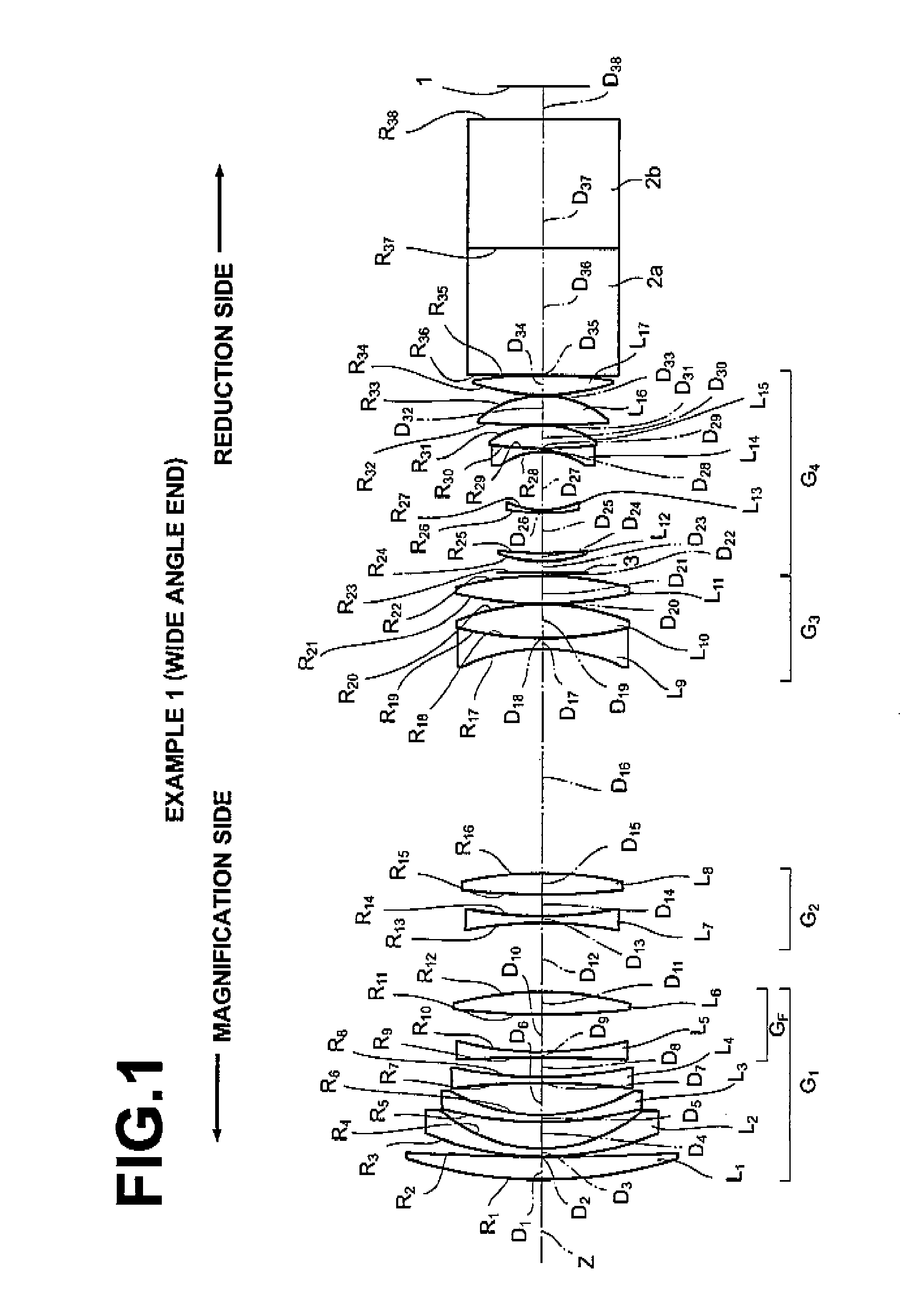 Variable magnification optical system for projection and projection-type display apparatus