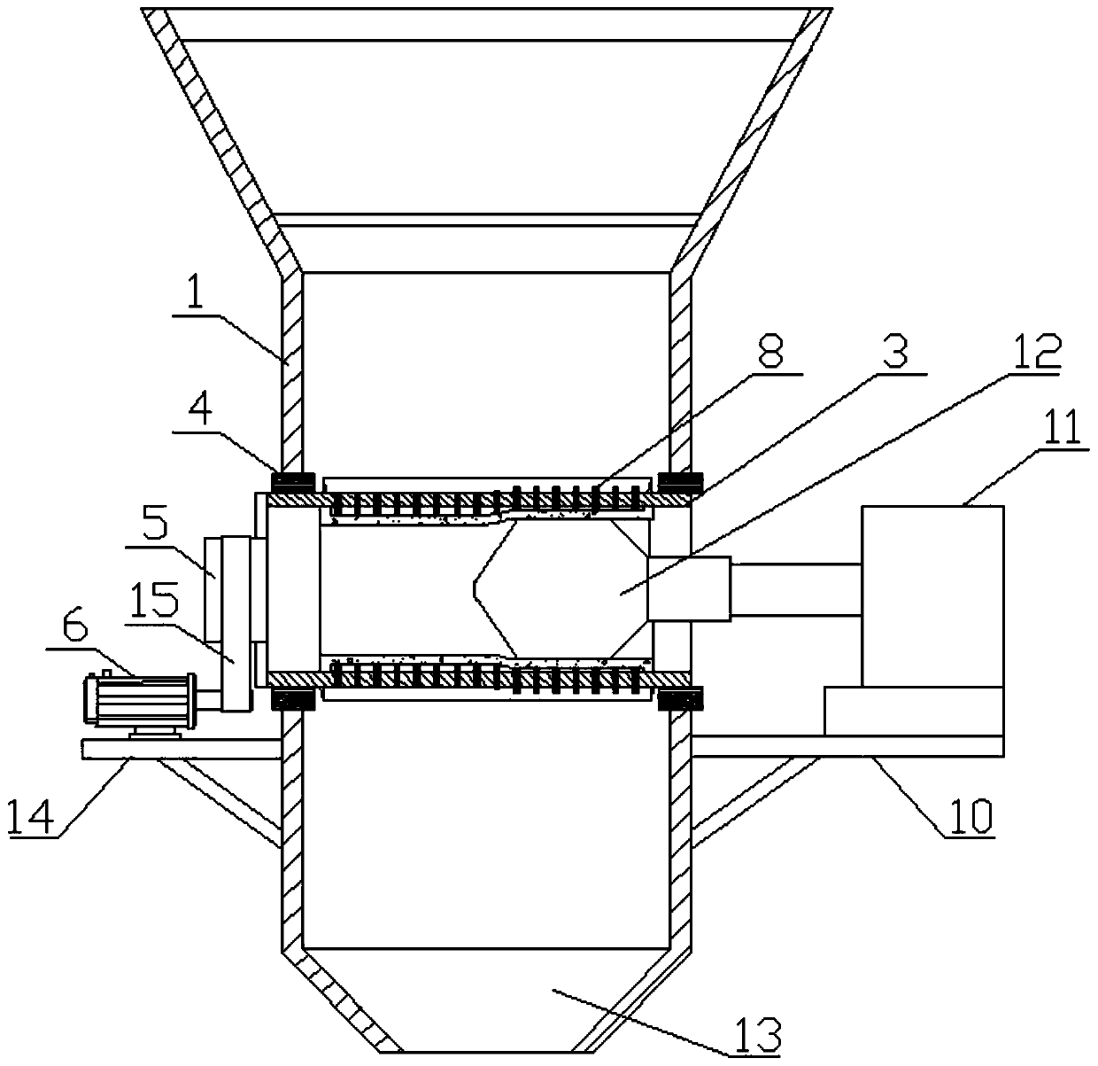 A shredder for crushing plant stems