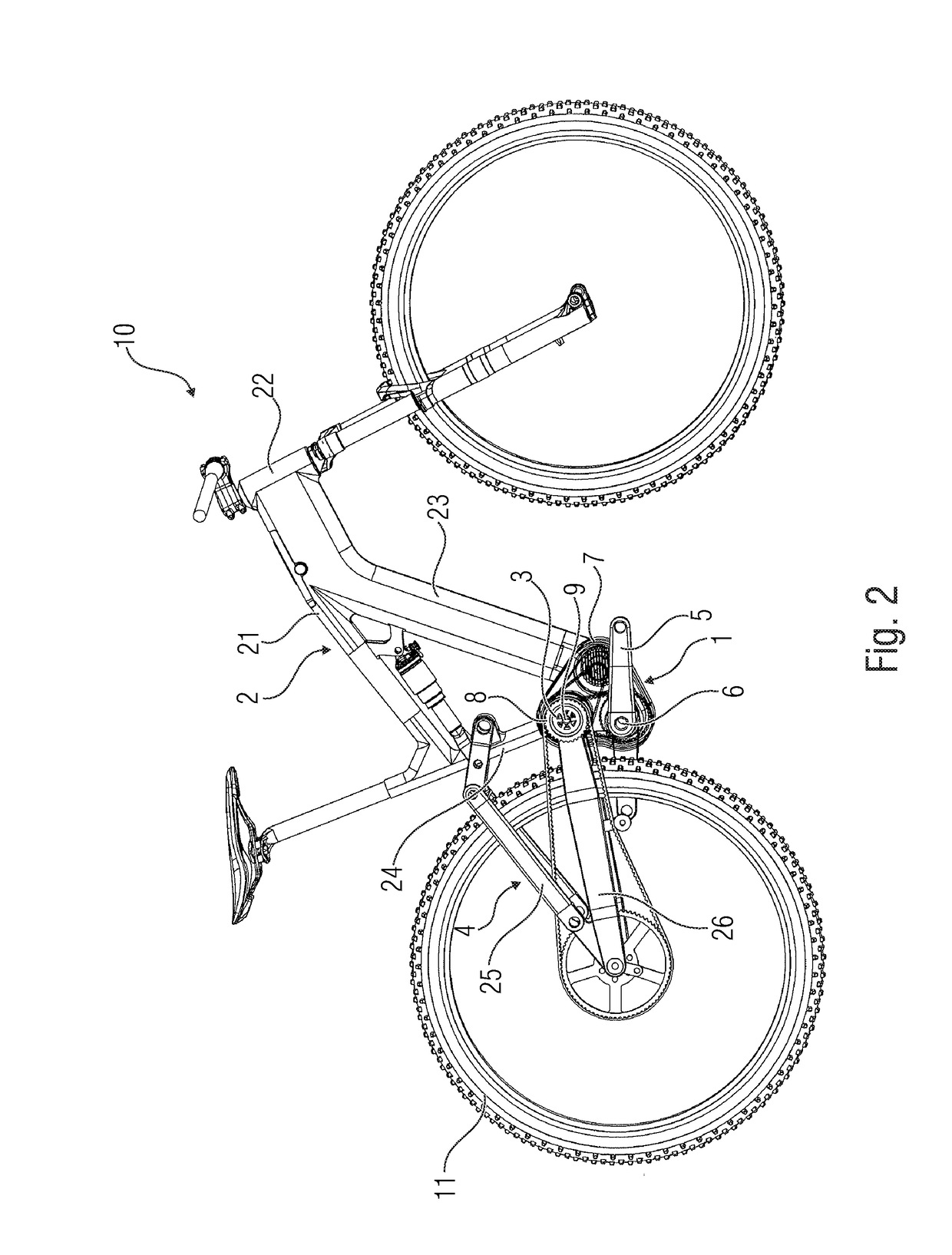 Drive device for a bicycle driven by an electric motor