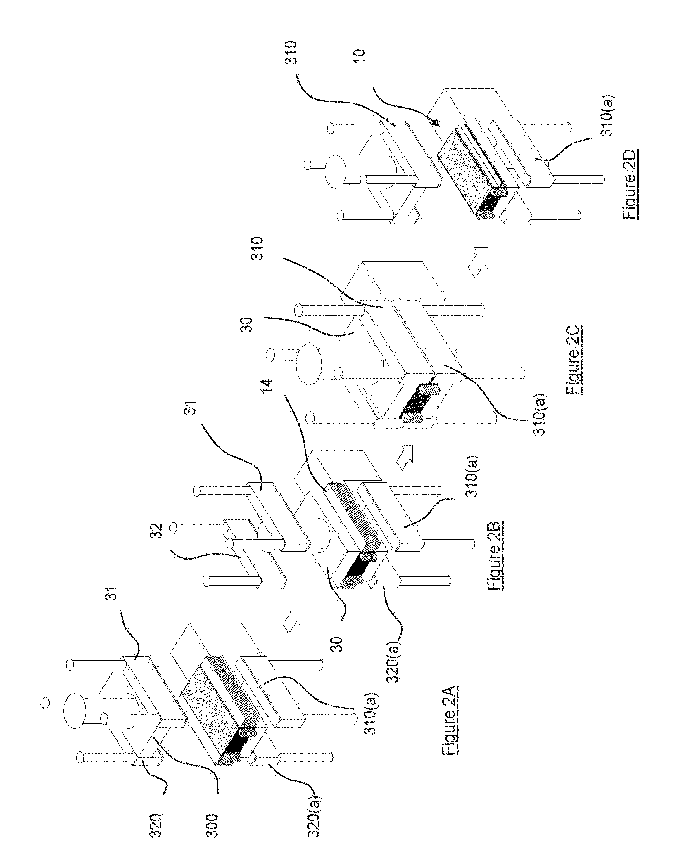Prismatic batteries and electronic components comprising a stack of insulated electrode plates