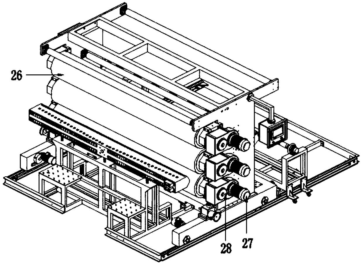 Production line device for one-time extrusion of TPO self-adhesion sand-surface waterproof coiled material