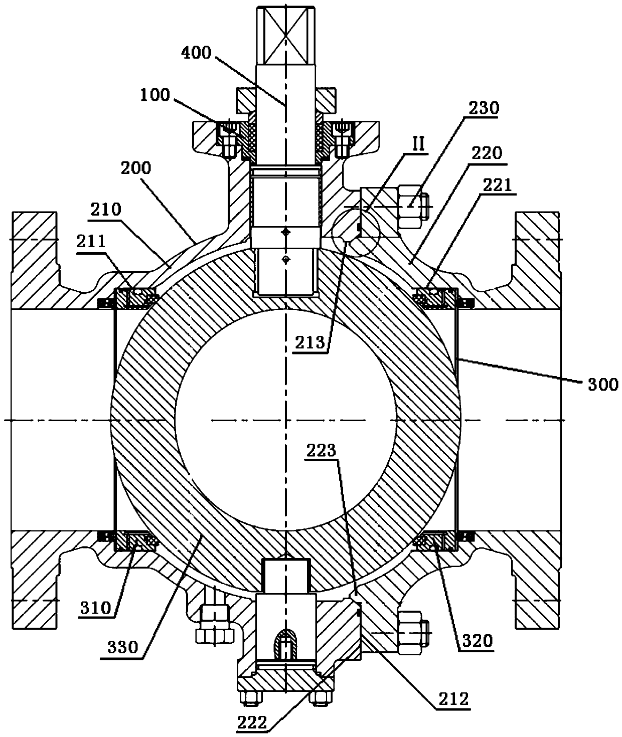 Two-body-type fixed ball valve and manufacturing method thereof