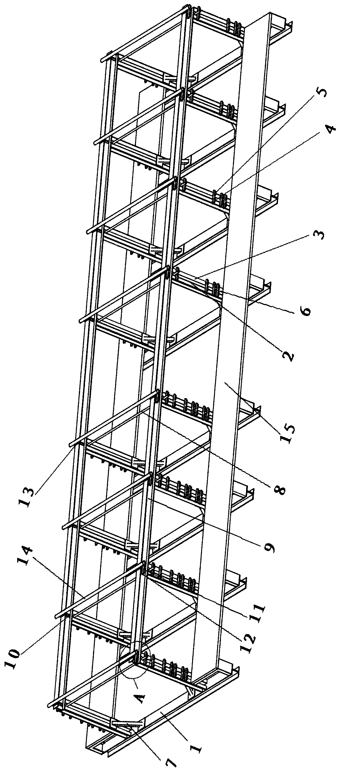 Forming operating mechanism for steel reinforcement cage with protecting layers and method