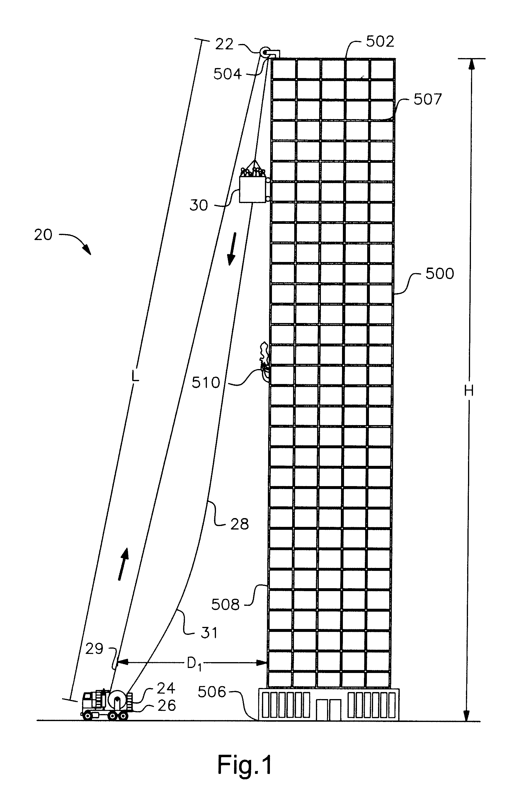Method and apparatus for reaching from outside an upper level of a tall structure