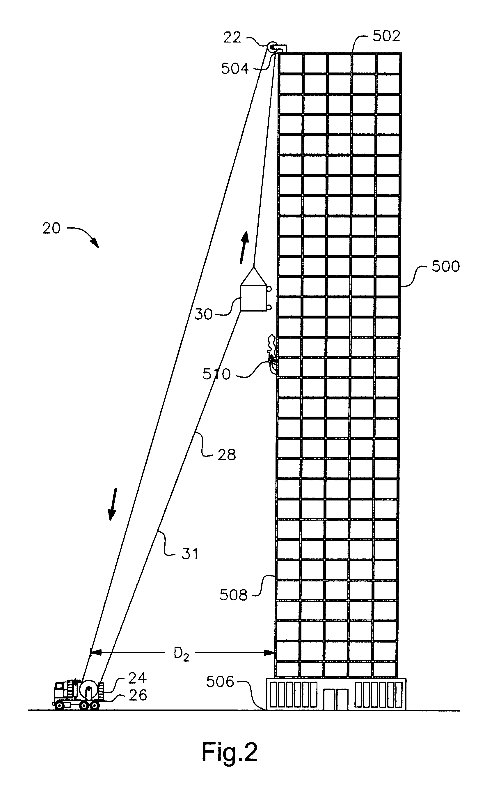 Method and apparatus for reaching from outside an upper level of a tall structure