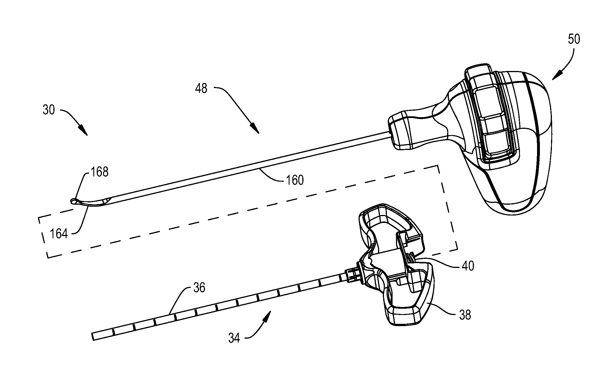 Device for creating a void space in a living tissue, the device including a handle with a control knob that can be set regardless of the orientation of the handle