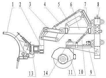 Front combined type snow removing device for snow removing vehicle