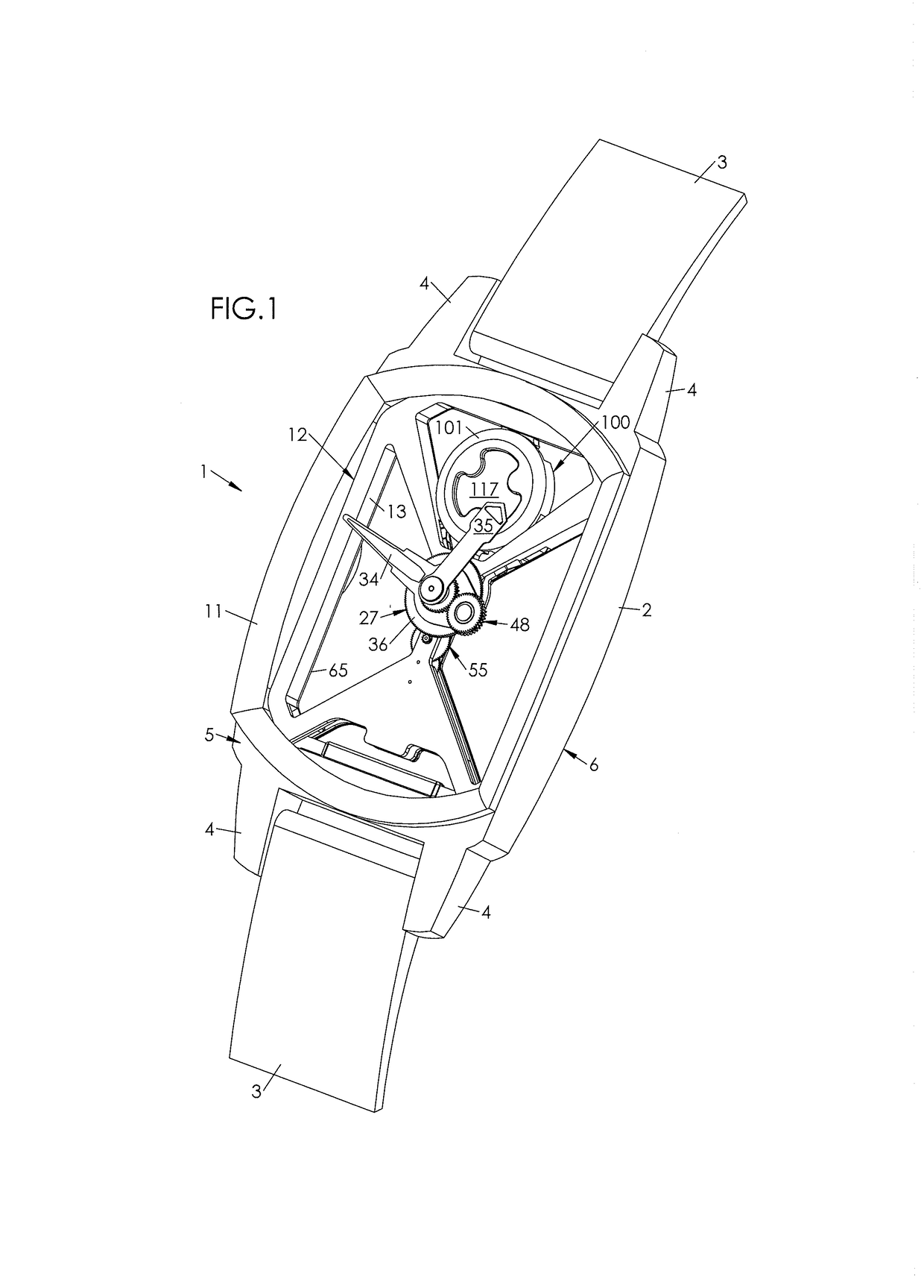 Skeleton watch including a movement independent of the case middle