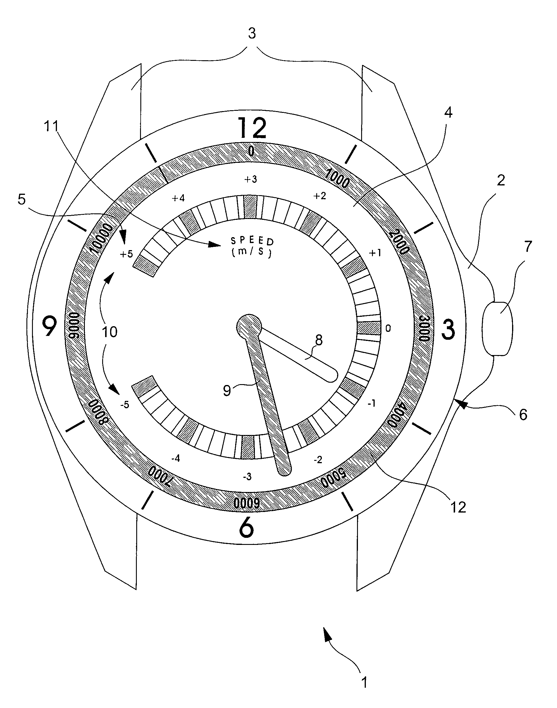 Portable electronic device with analog display rate of climb indicator