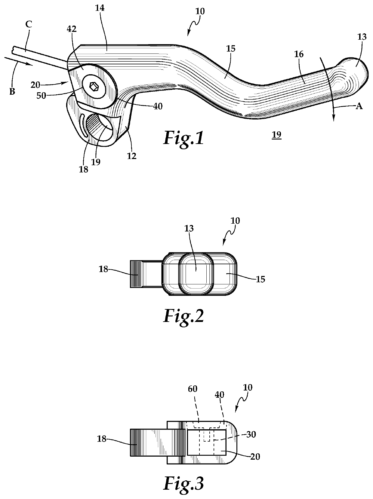 Side loading low force clutch lever for motorcycles