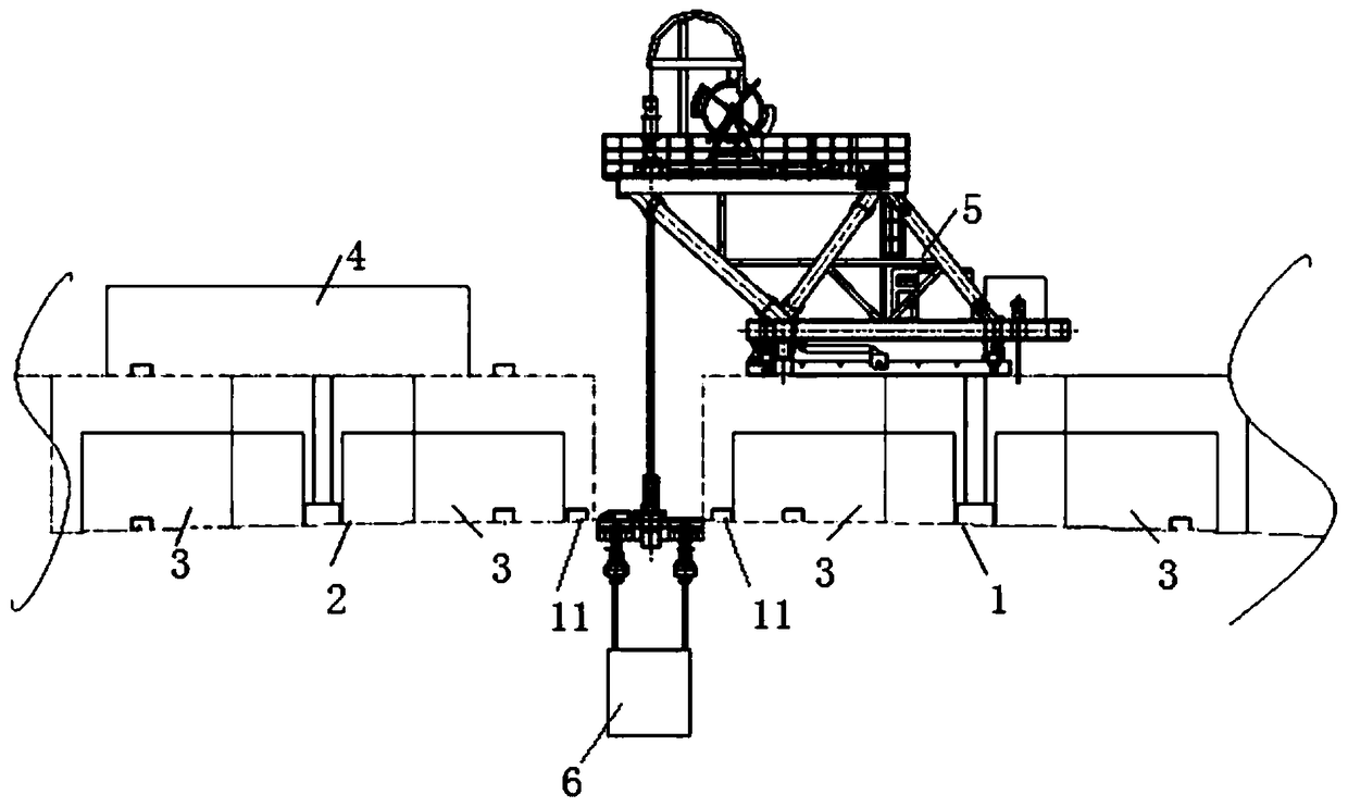 Large-span T-type steel structure segmental beam mounting and closing method for isle-connecting bridge