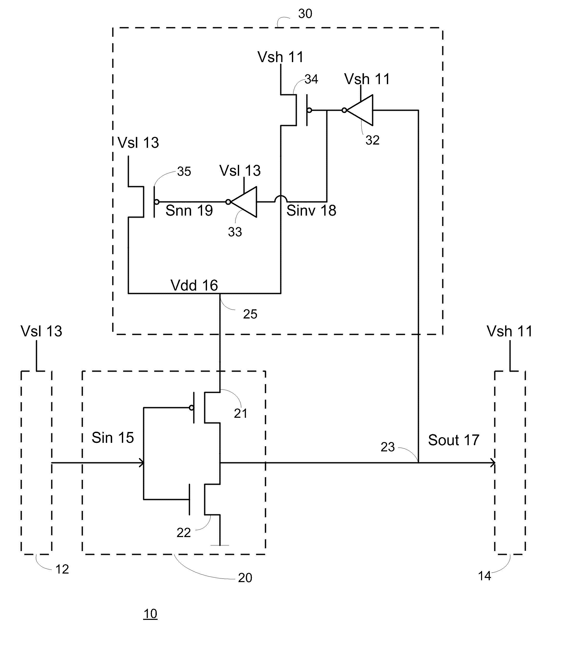 Scheme of level shifter cell