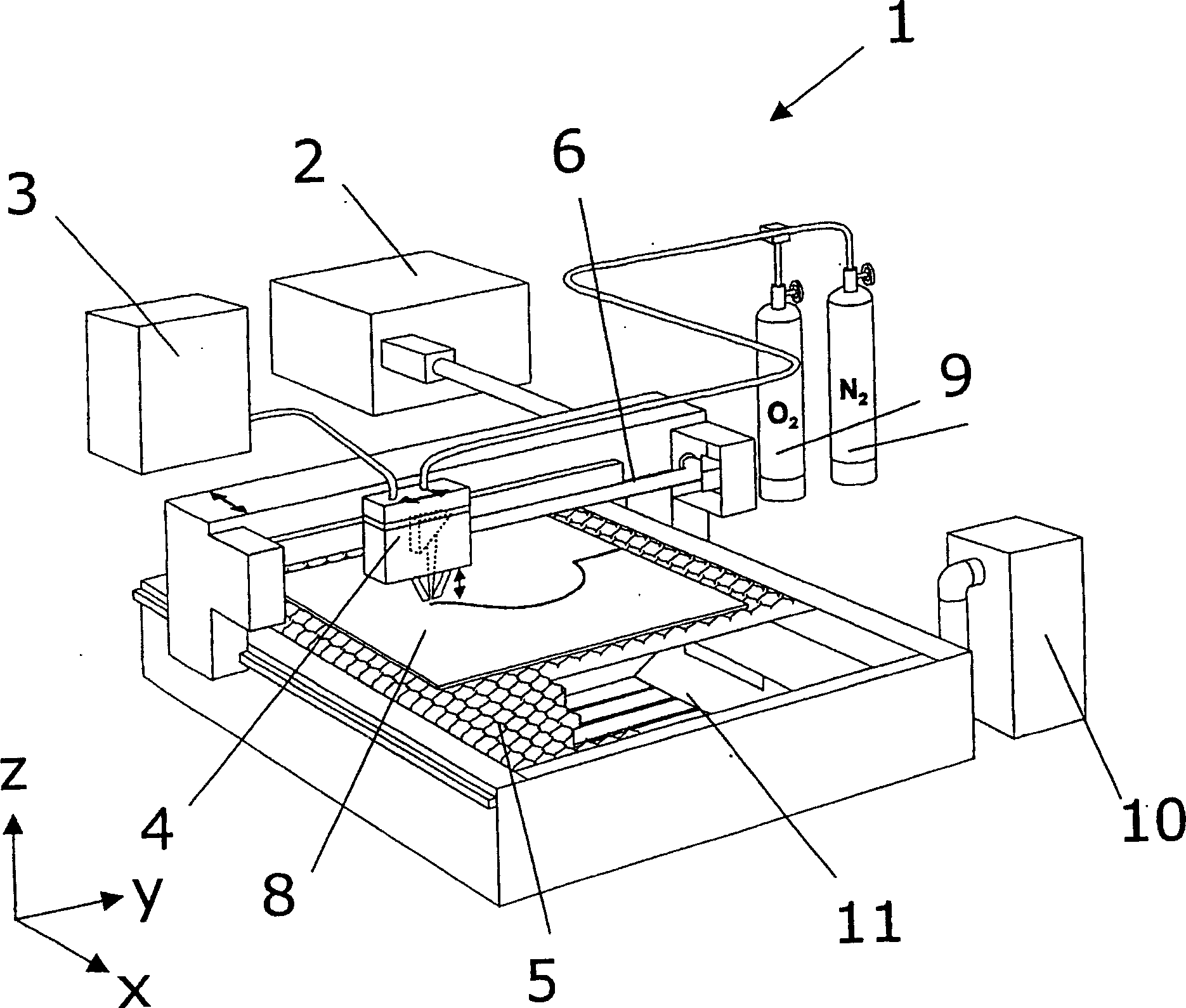 Holding tool for a processing head in a laser processing machine with several anti-colliding elements having means for adjusting the loosening load