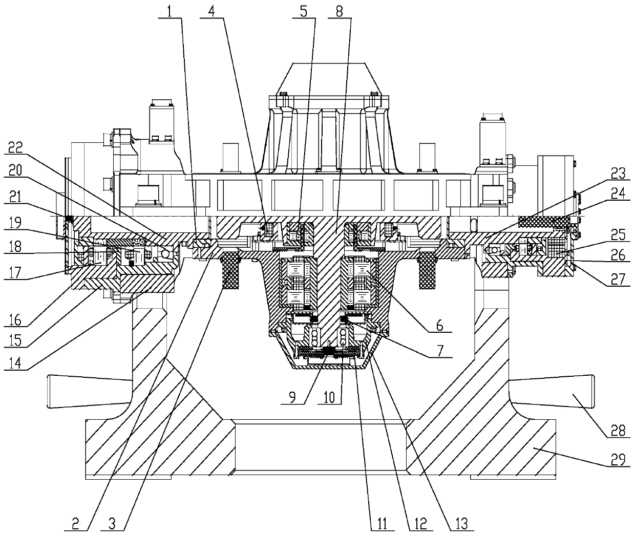 A single-frame control moment gyroscope with full suspension double-end support