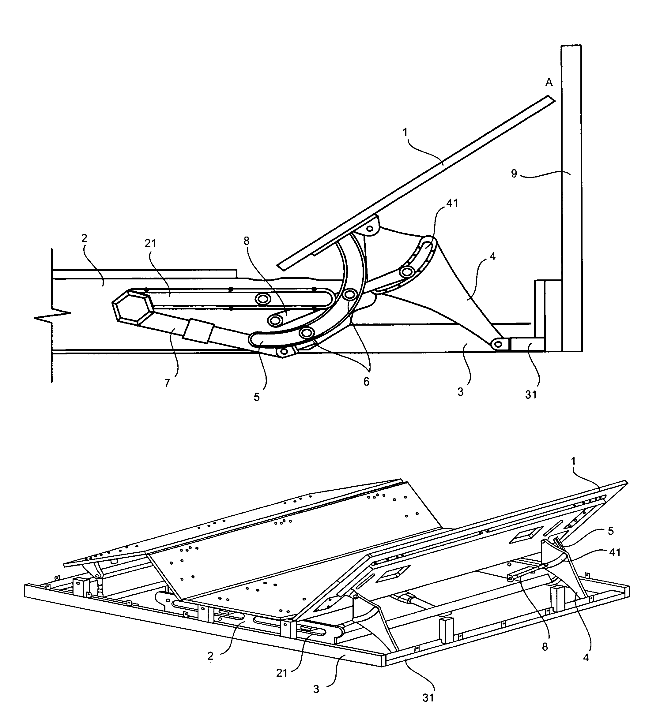 Sliding block linkage folding bed