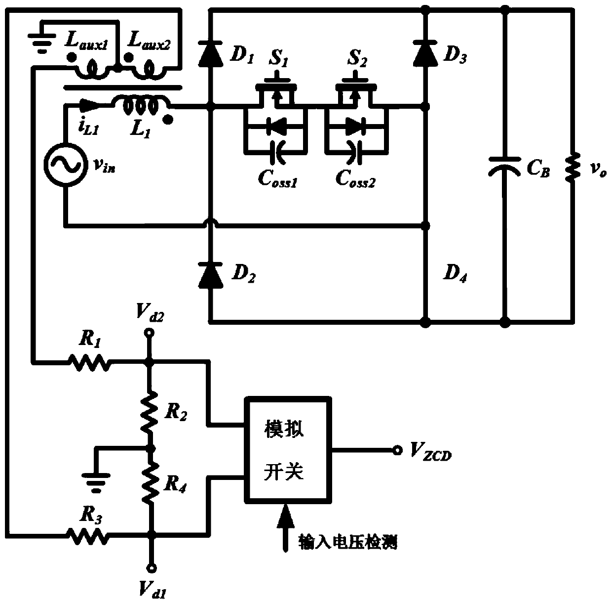 Inductive current zero-crossing detection method of bridgeless power factor correction circuit