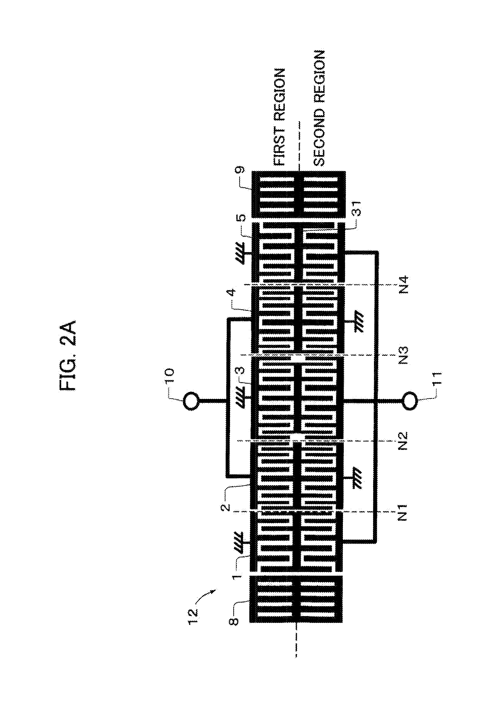 Surface acoustic wave device with IDT electrodes having different electrode finger pitches and communication apparatus using same