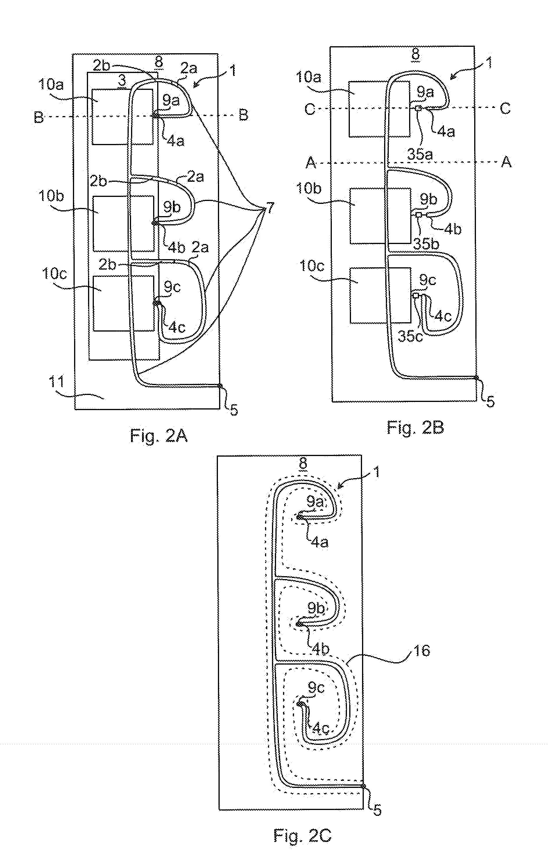 Power amplifier assembly comprising suspended strip lines