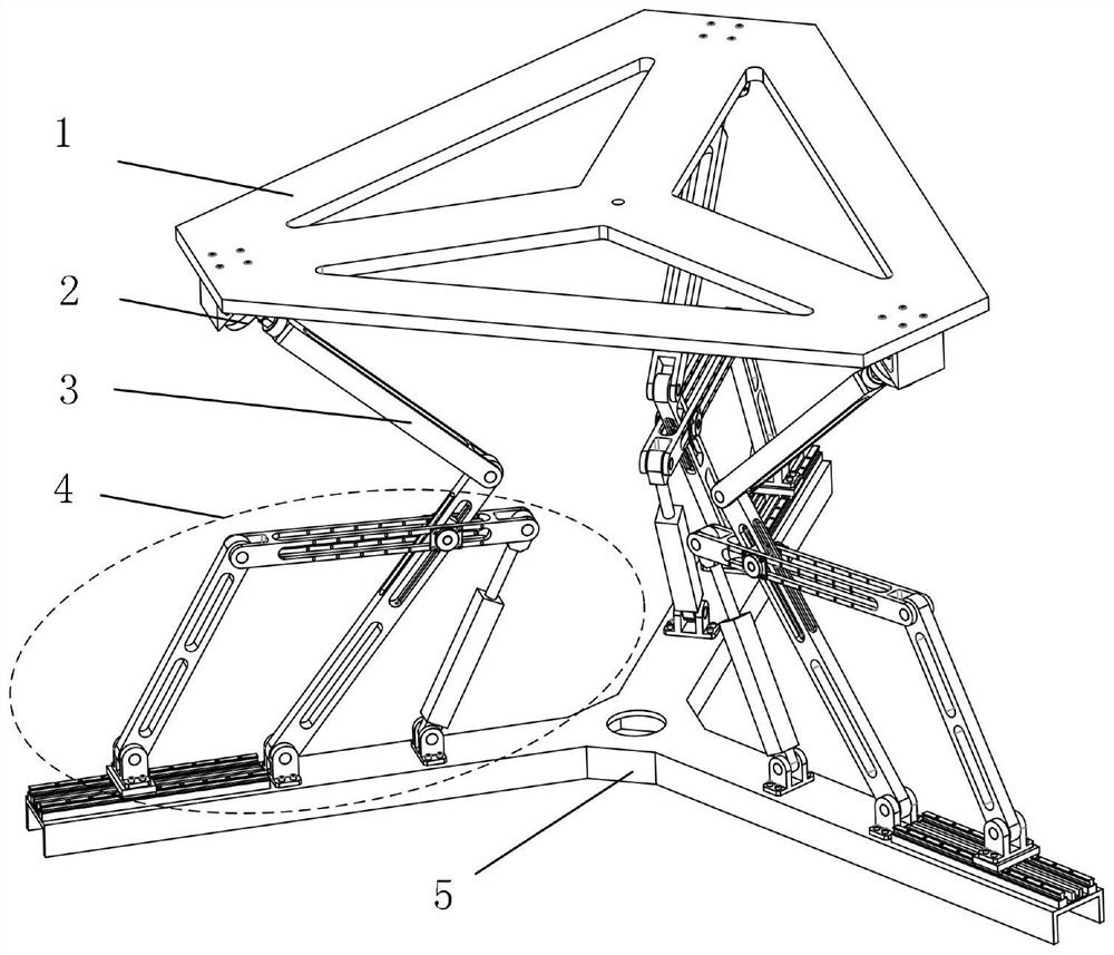 Three-degree-of-freedom foldable parallel motion platform with closed-loop dual-drive sub-chain