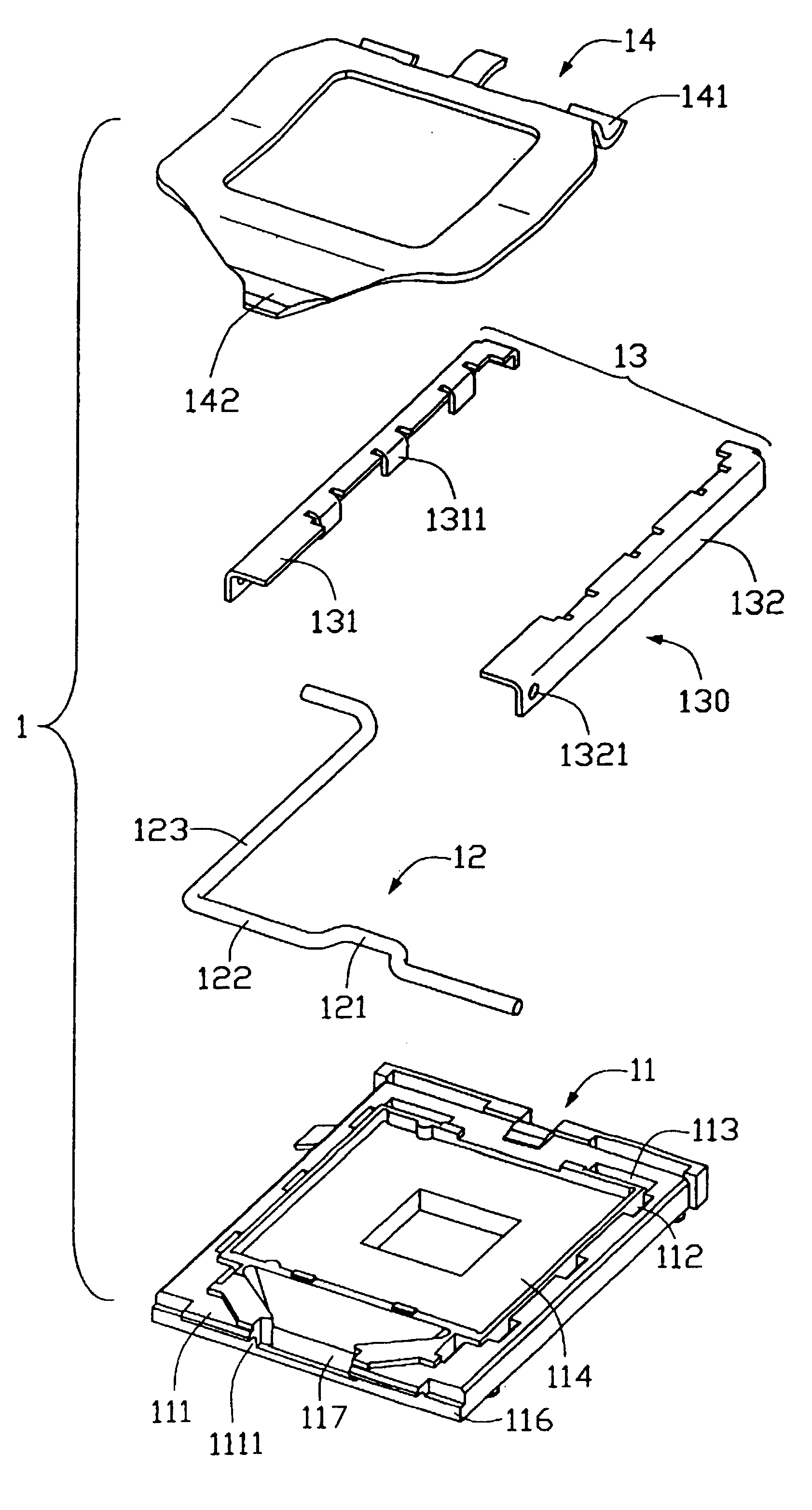 Land grid array connector assembly having a stiffener with pivot bores