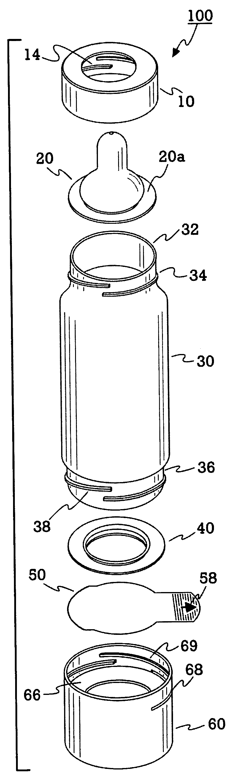 Multi-chambered container for storing and mixing a first and second substance into a composition