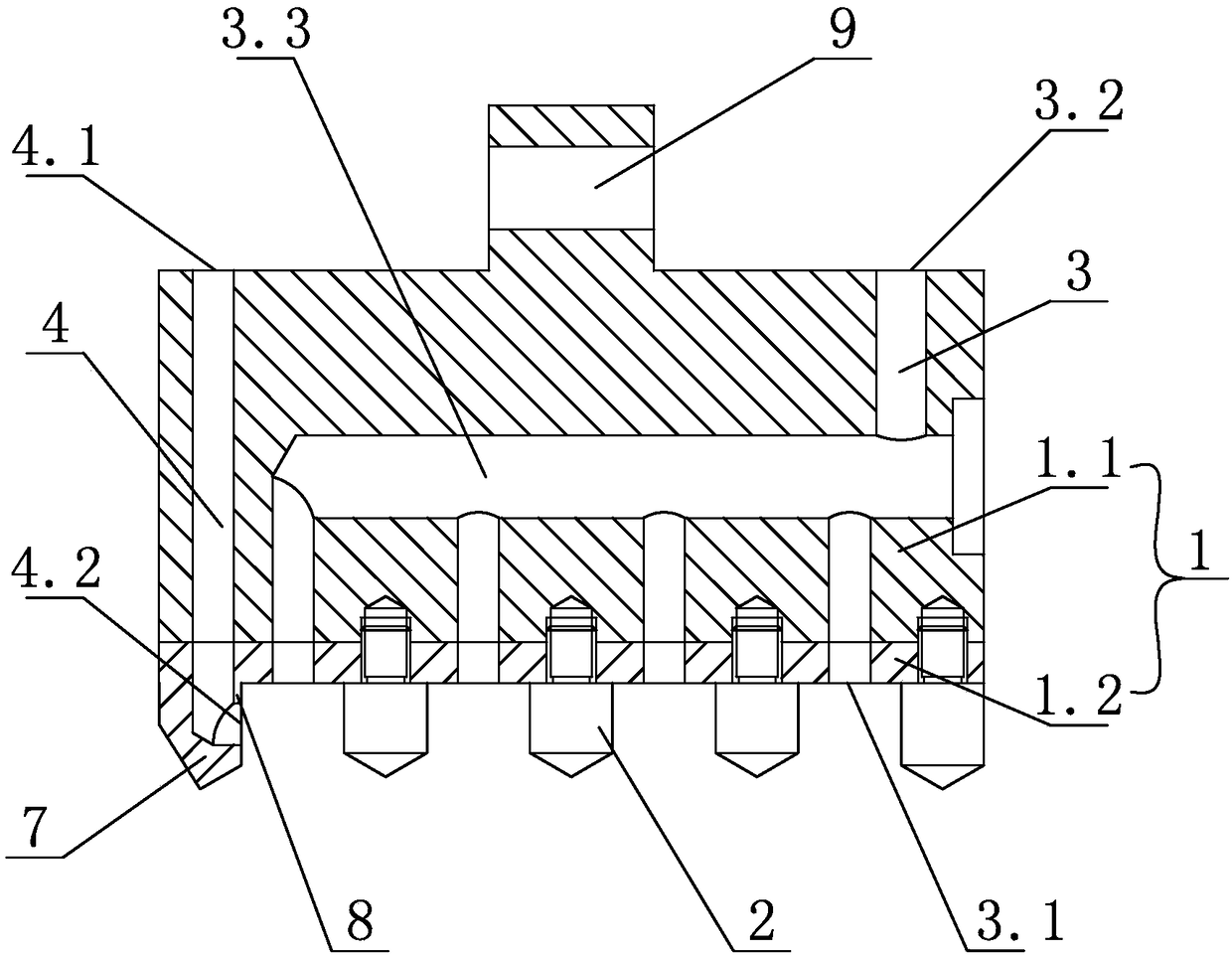 Tool for bar-shaped deep groove foundation excavation and grouting