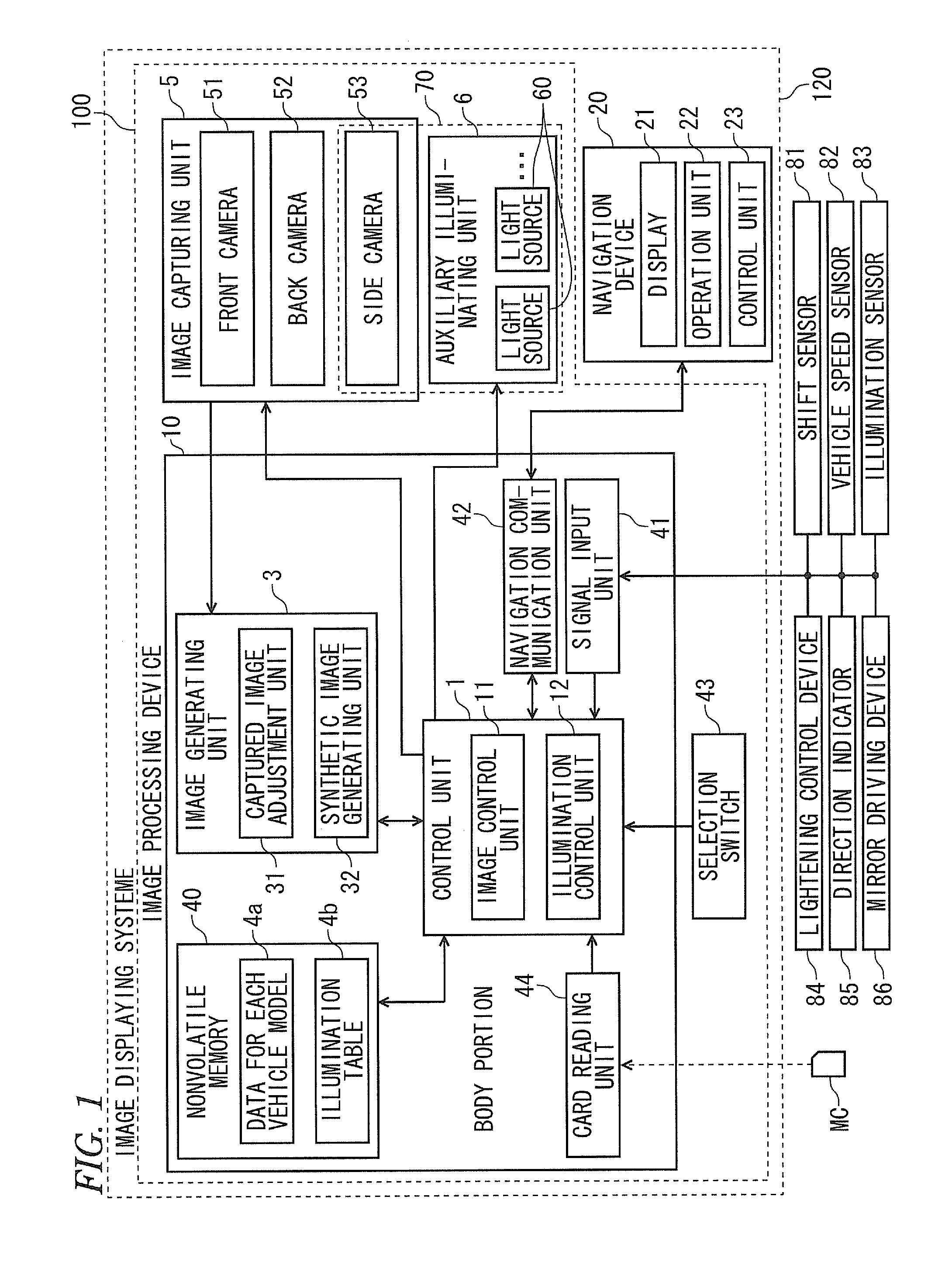 In-vehicle illuminating apparatus, image processing apparatus, and image displaying system