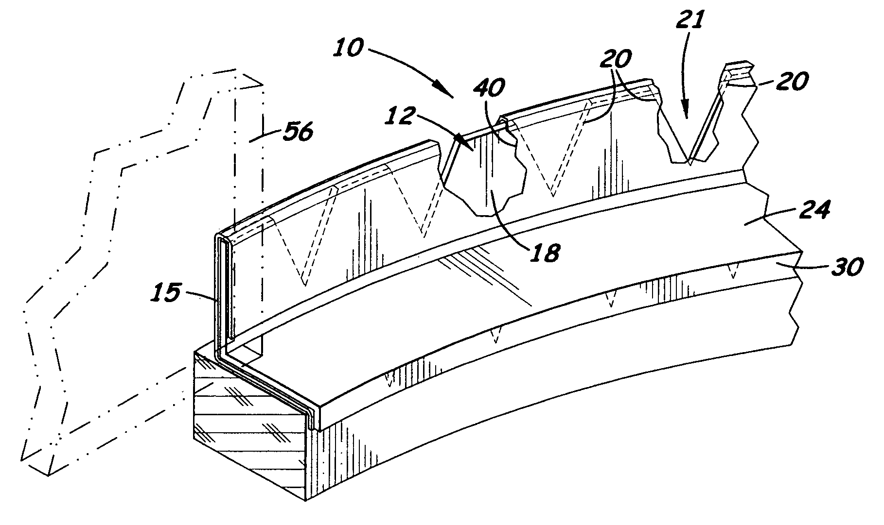 Flashing for an exterior arched surface and method