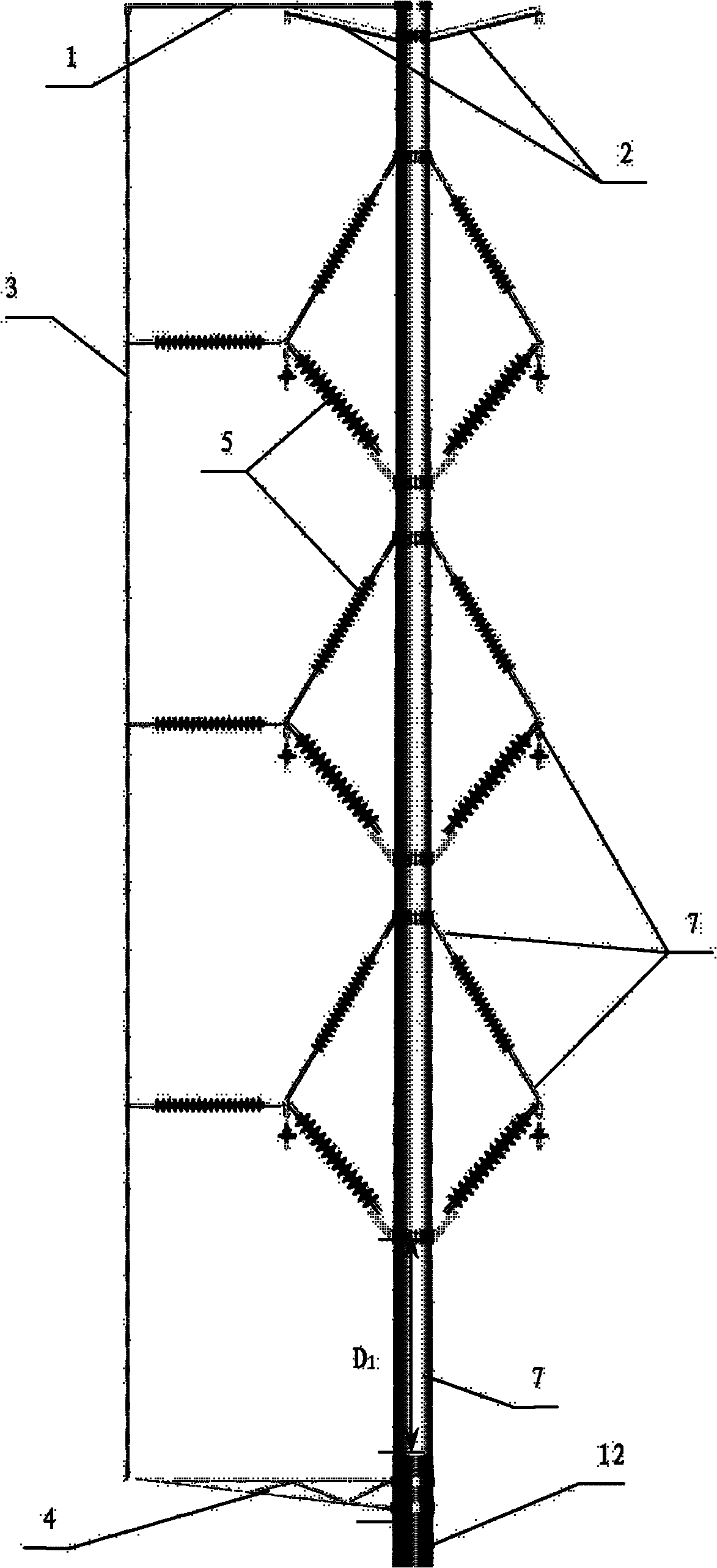 Composite material pole tower outside vertical grounding led-down method and pole tower thereof