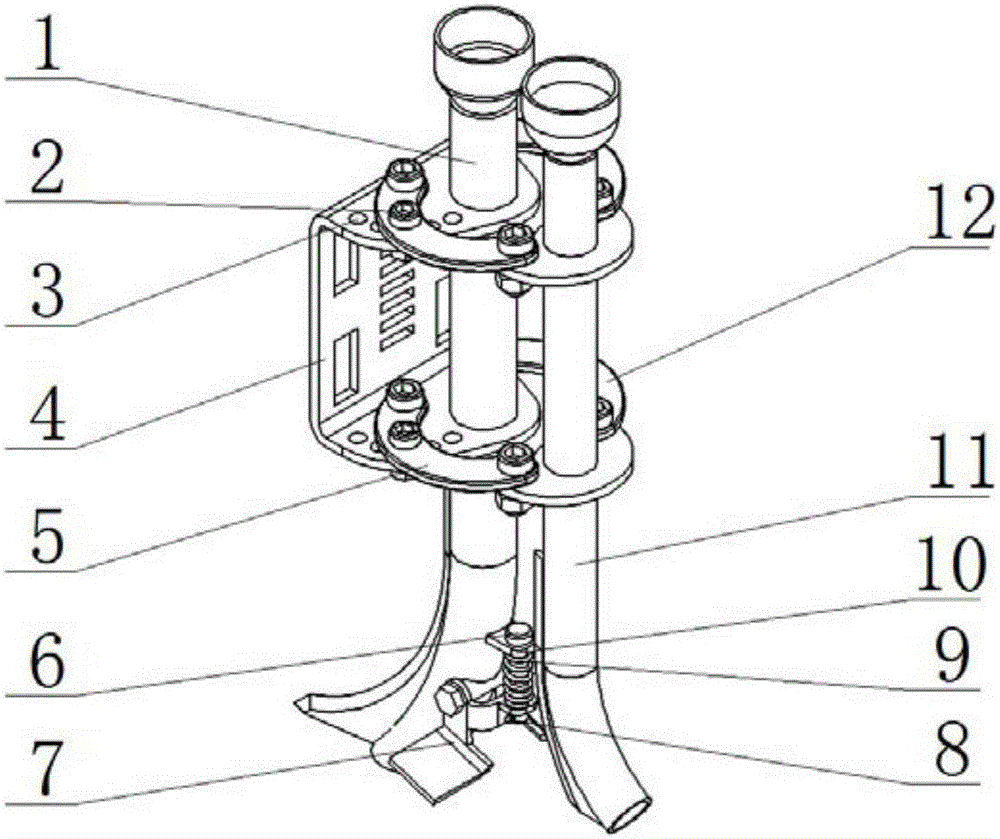 Vibratory layering fertilization furrower with staggered four rods