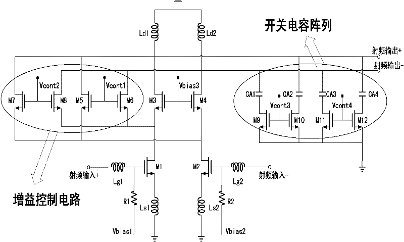 Low noise amplifier with adjustable gain